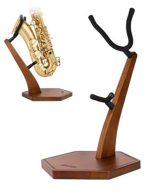 Wood-Tone Saxophone Stand with Black Padded Supports